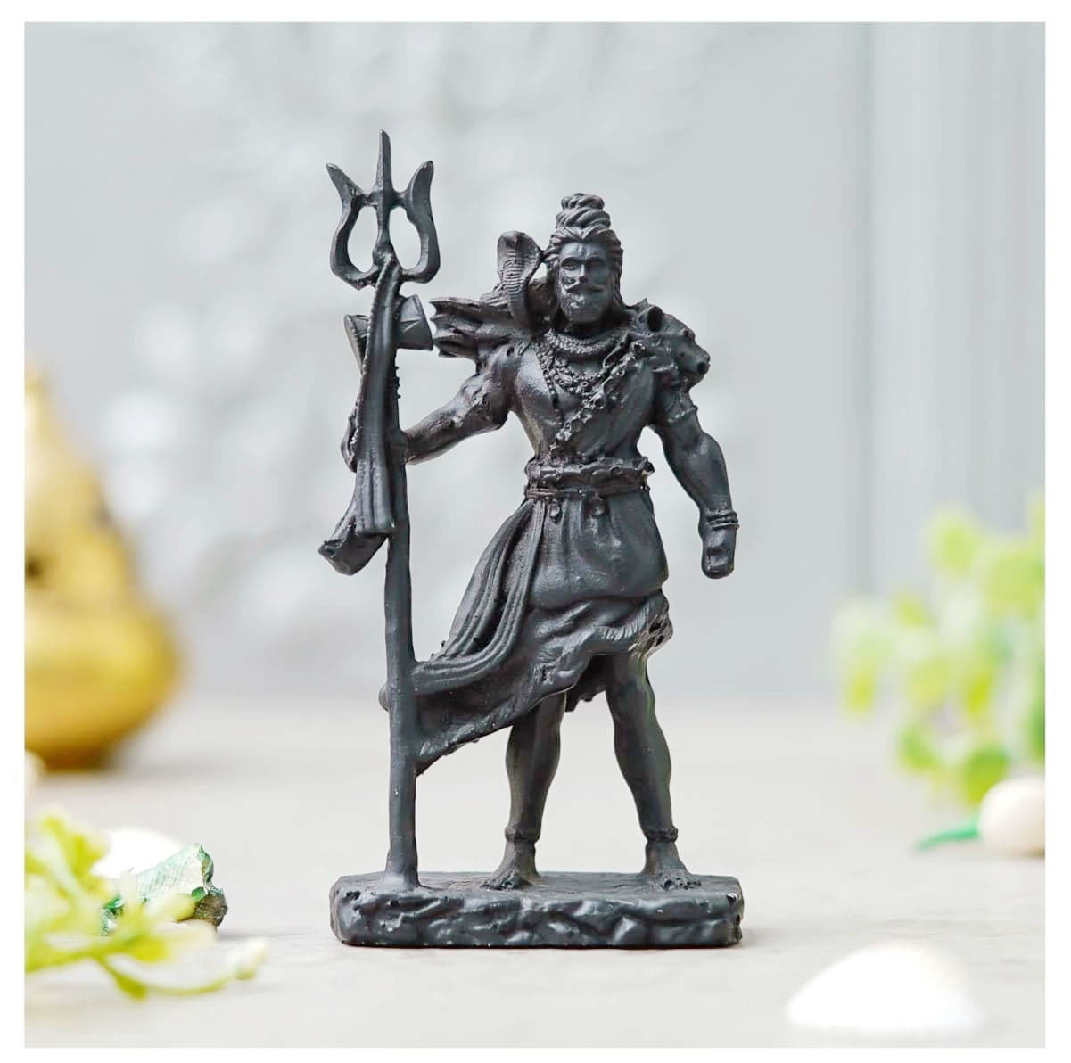 Standing Shiv Ji Statue Good Luck Gift Shiva Murti for Car Dashboard Office Home Decorative Showpiece - 11.5 cm (Dark Black)