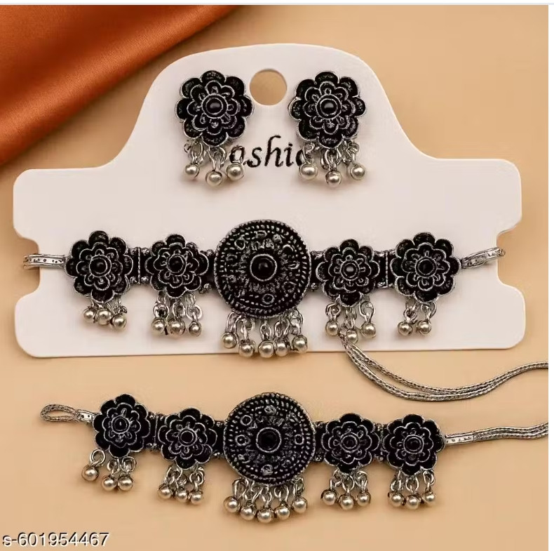 Elegant Black Blossom Oxidized Jewelry Set