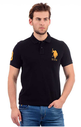 Men's Casual Half sleeve Solid Cotton Polo Neck T-shirt (Black)