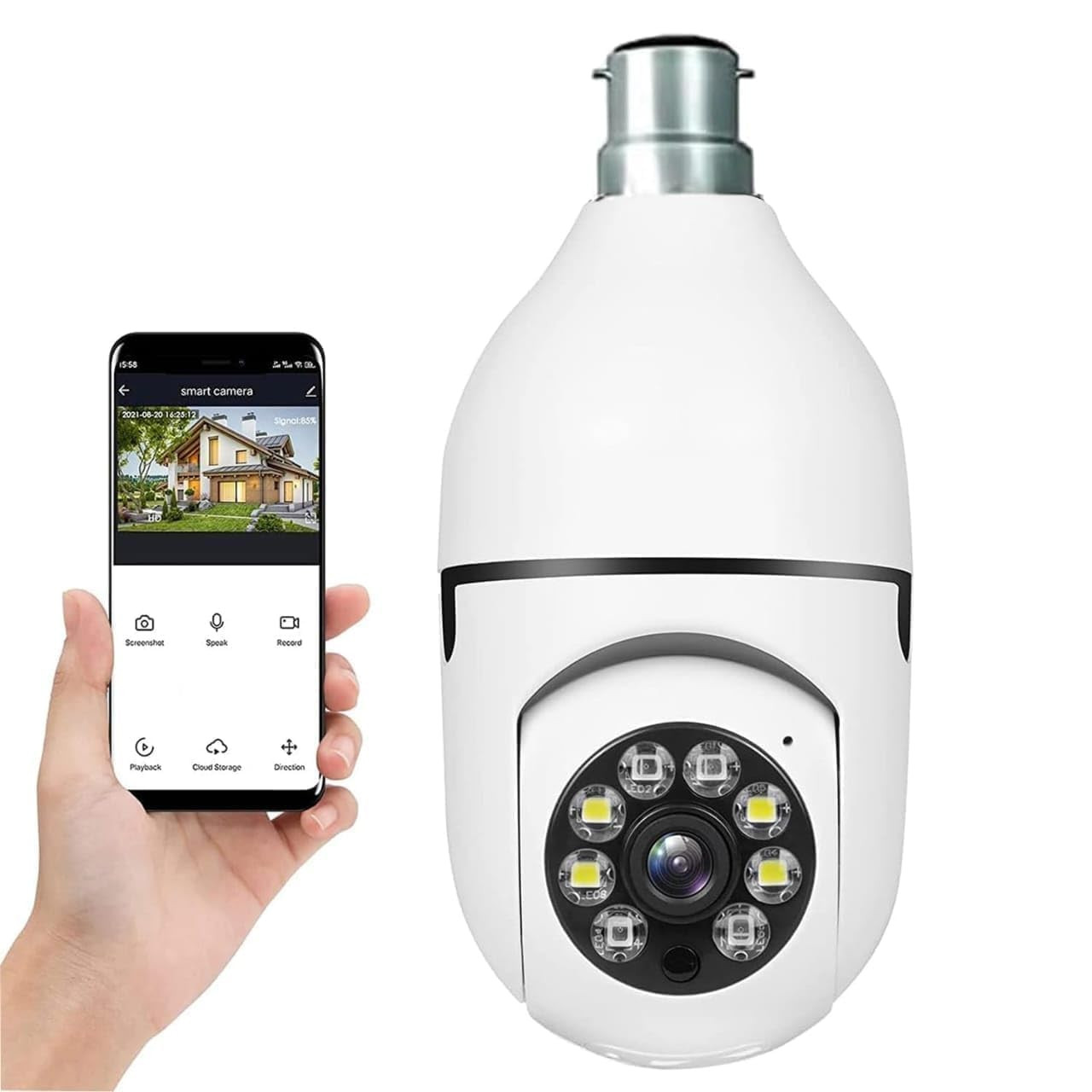 Dr Vision WiFi Wireless 1080P HD Live View, Bullet+PTZ Control, Two Way Talk, Color Night Vision, AI Human Detection Indoor Camera (Light Bulb Camera) (K-803)