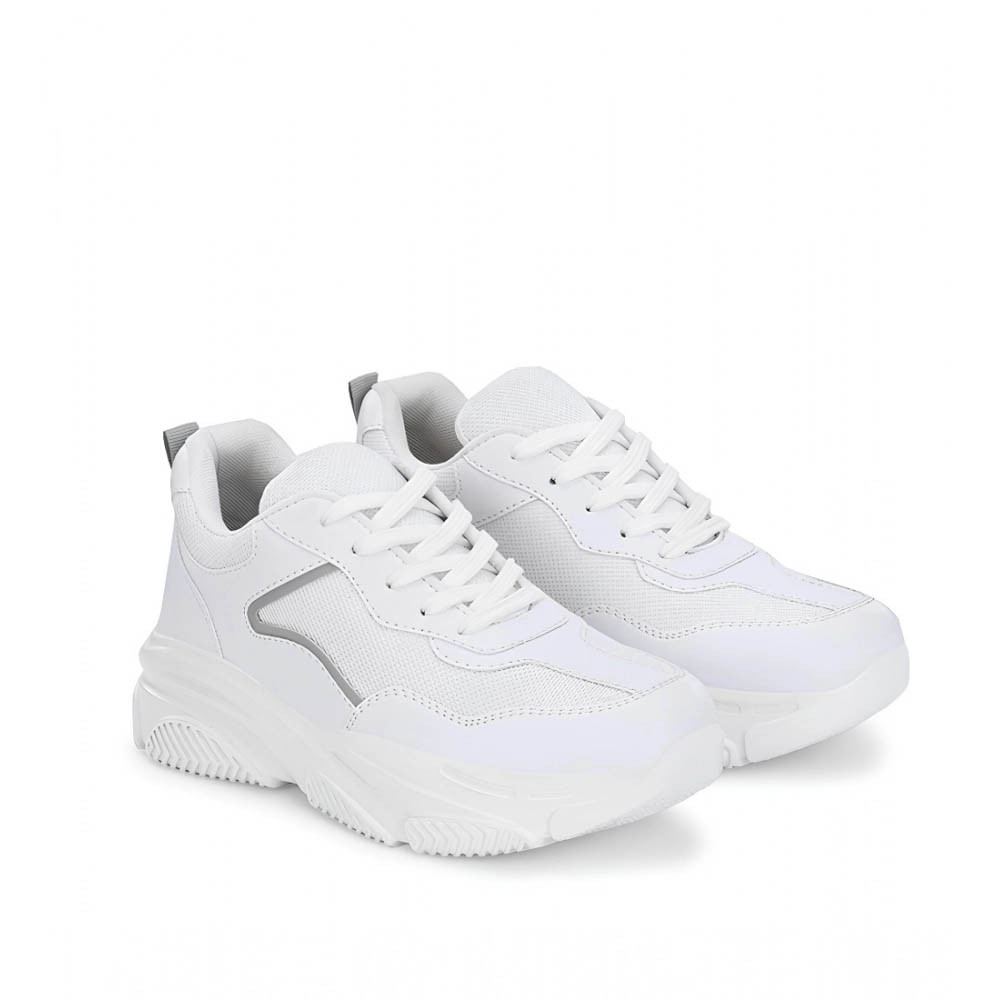 Women's Casual Mesh Printed Lace-Ups Shoes (White)