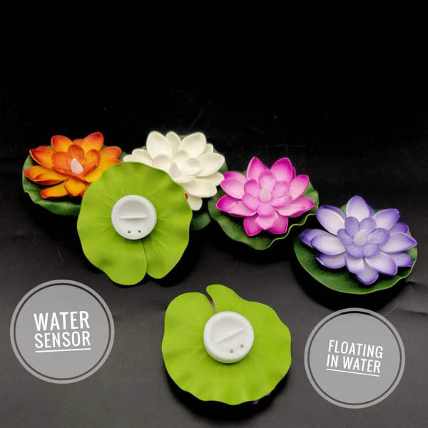 Water Floating Smokeless Candles & Lotus Flowers Sensor Led TeaLight for Outdoor and Indoor Decoration - Pack of 6 Candle, Diwali (Pack of 6)