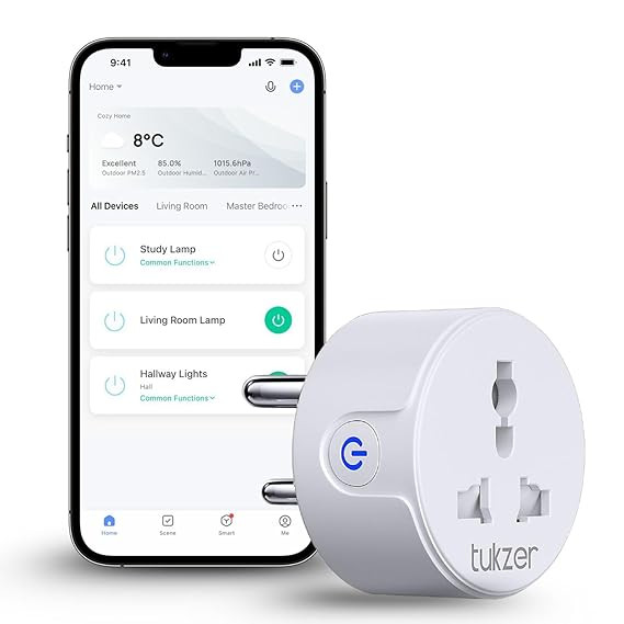 Tukzer 10A WiFi Smart Plug, Compatible with Alexa & Google Home Assistant, Suitable for Small Appliances like TVs, Electric Kettle, Mobile and Laptop Chargers