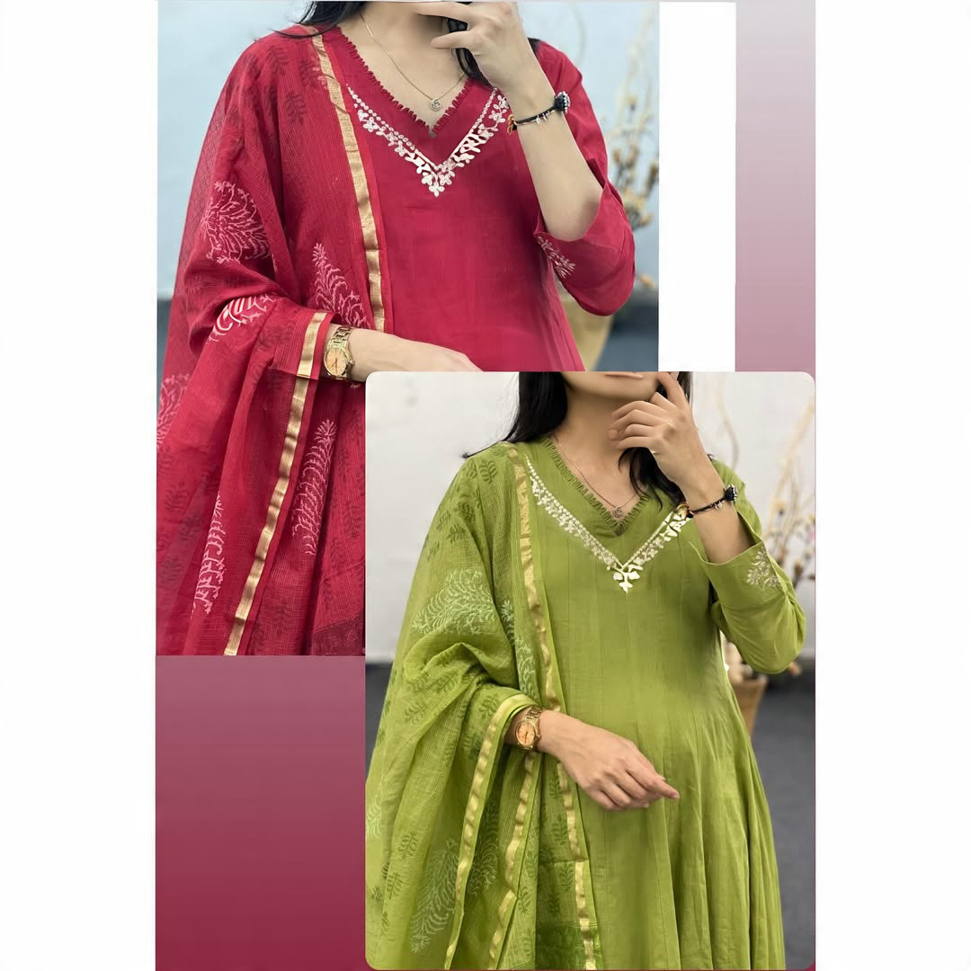 embroidery Cotton 3 pieces kurti set