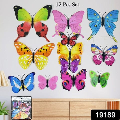 12 Pcs 3D Colorful Butterfly Wall Stickers Set – Removable PVC Decorative Wall Decals for Home, Bedroom, Living Room, Office & Party Decoration