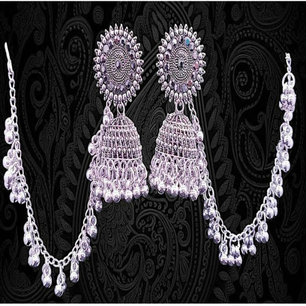 Stylish Fancy Traditional Pearl Jhumka Earrings Navaratri Special Earrings Jhumka With Hair Chain For Women