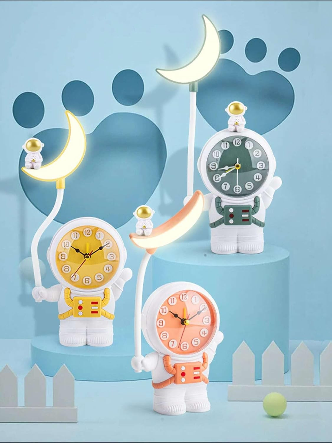 Astronaut Rechargeable LED Table Lamp with Clock and Alarm Clock, Adjustable Study Desk Lamp with Pencil Sharpener, LED Table Reading Light and Night Light for Kids Room